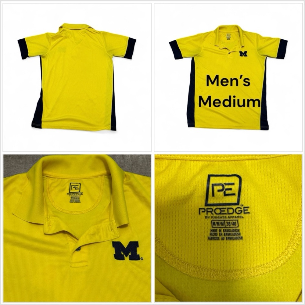 Men’s Michigan University Medium Polo Shirt Maze Blue Golf Lightweight Wicking
